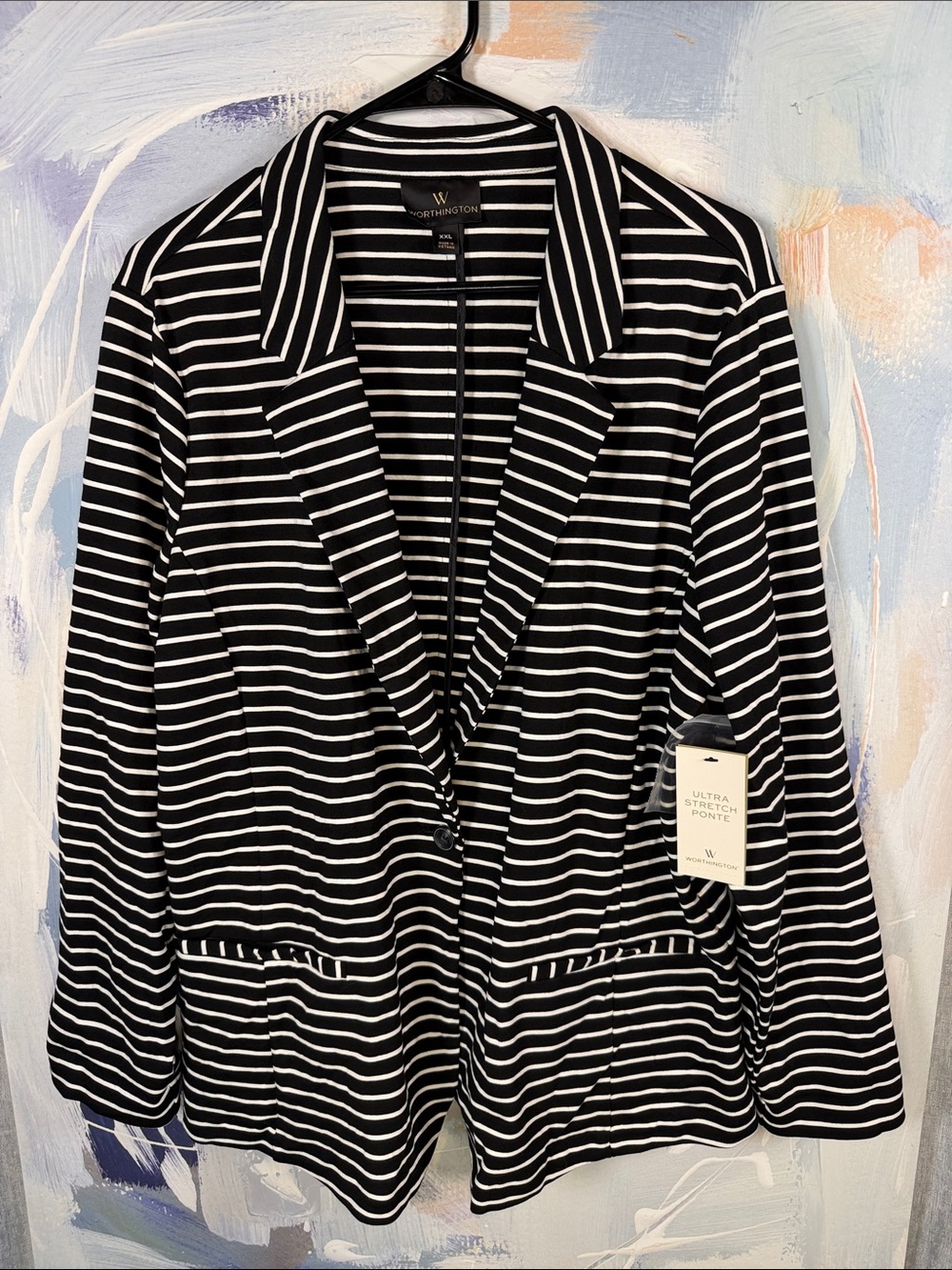 Worthington Black White Stripe Ponte Blazer XXL NWT Ultra Stretch Office